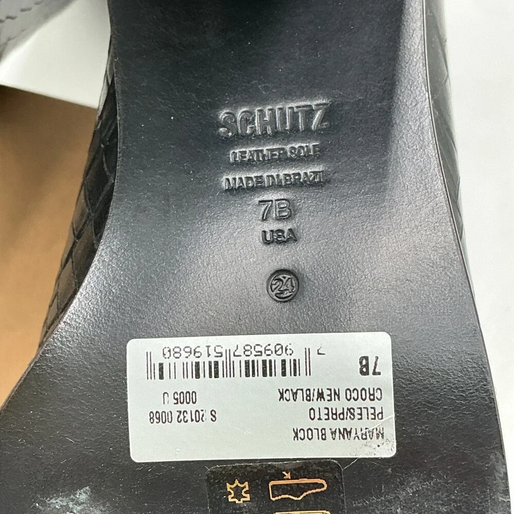 Schutz Maryana Boots Women's 7 B Black Leather Croc-Embossed Block Heel Ebay4464